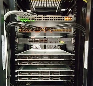 Structured cabling patched into a network rack