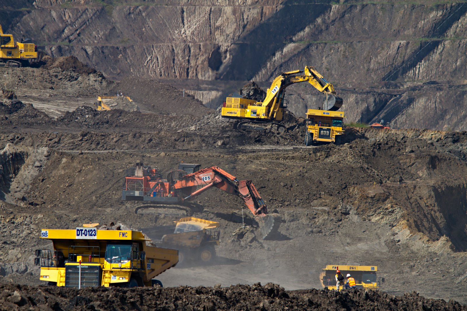 Open-pit mine with excavators
